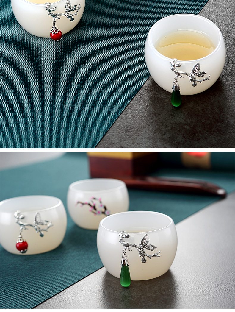 Morning high jade porcelain teacup sample tea cup masters cup cup glass colored glaze single cup white porcelain cup kung fu tea set