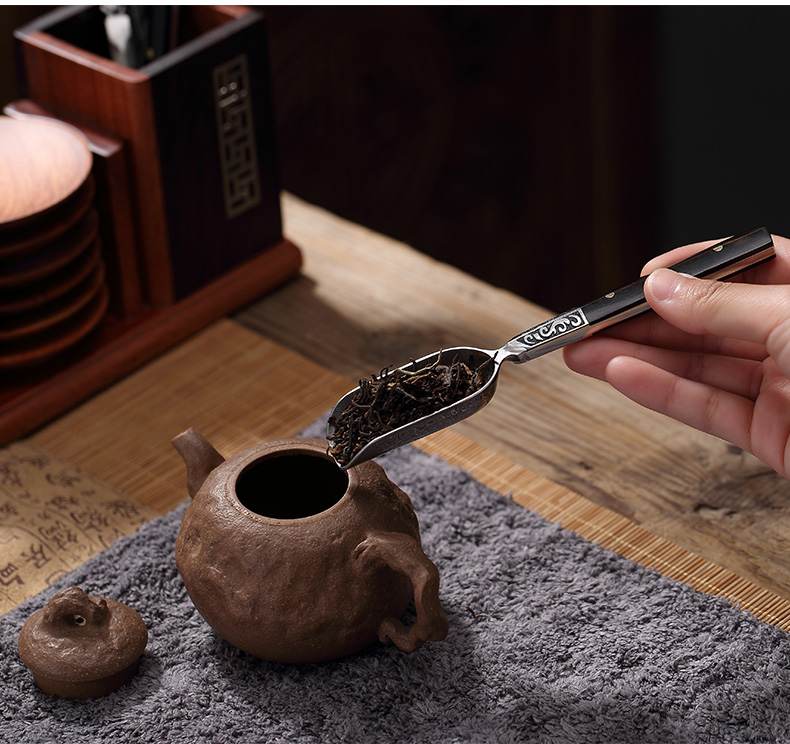 Morning high solid wood tea six gentleman Damascus pattern steel tea sets clip accessories of tea tea knife