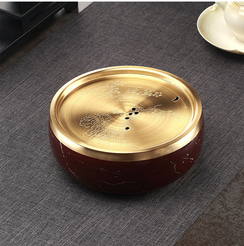 Morning high circular pure copper ground tea wash cup for wash large wash cup heavy plate hot cylinder dry plate bearing pot