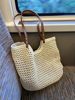 2025 New Large Capacity Single Shoulder Cotton Thread Woven Bag New Hollow Mesh Tote Tote Bag Seaside Vacation Beach Bag
