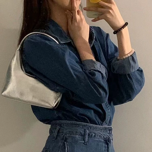 Серебряная небольшая сумка, небольшая сумка подмышку, сумка на одно плечо, барсетка, сумка через плечо, 2022, французский стиль