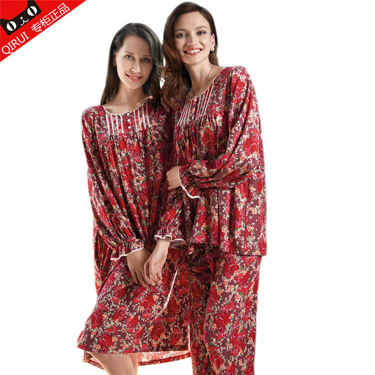 Chi Rui Home Clothing Lady Model Pajama Mother elegant Chinese wind printing sleepdress long skirt