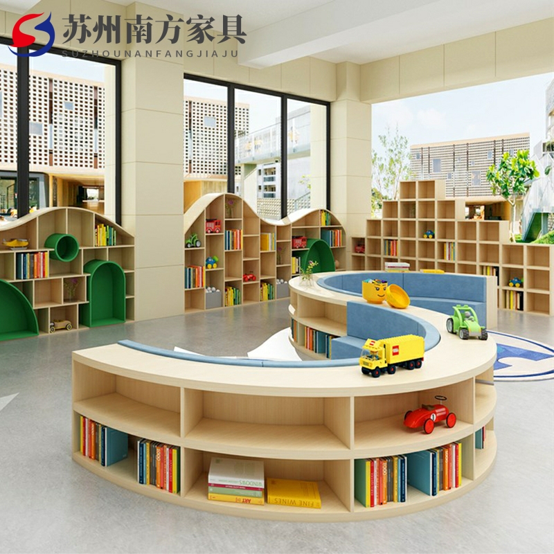 Bookstore children's reading area solid wood sofa bookcase sales office early education center library hall multi-functional stool