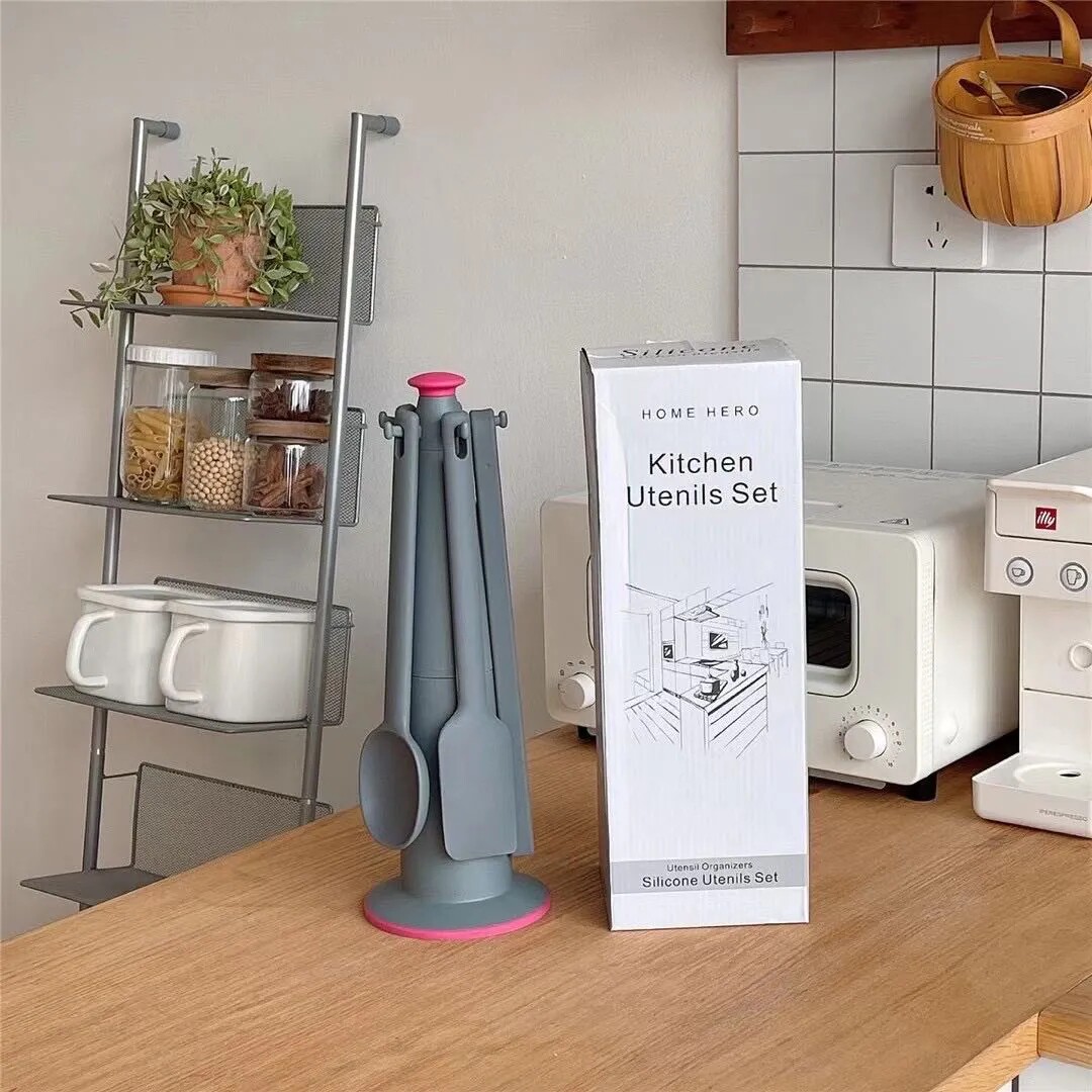 Out of Europe, kitchen silicone six-piece set, the whole shovel is made of food-grade silicone material, the storage rack, the scraper and the oil brush