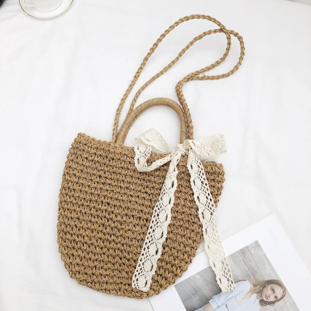 ຖົງເຟືອງ crossbody bag seaside vacation beach bag 2024 new portable shoulder bag bow woven bag women summer