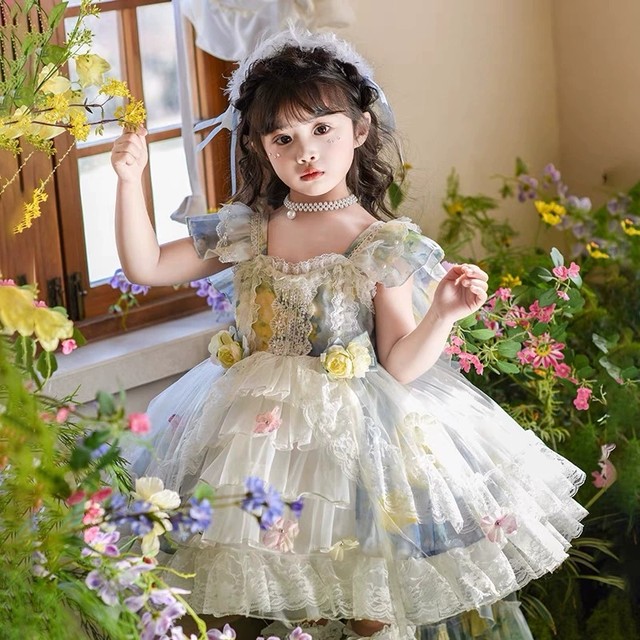 Girls Summer Wizard of Oz Princess Lolita Dress 2025 Summer New Children's Puffy Vest Dress