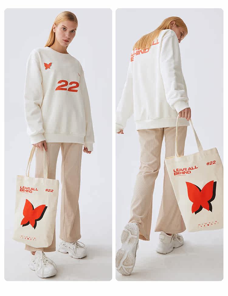 спортивная сумка 粒子狂热pf本色无漂磁力吸扣内袋蝴蝶轻便印花帆布袋