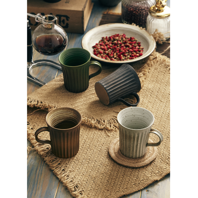 Plaything Japanese retro striped tea creative nostalgic coffee cup Handmade coarse pottery mug literary fan
