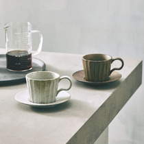 Plaything new Italian coffee cup saucer Japanese retro nostalgic handmade crafted pottery striped flower tea milk mug mug