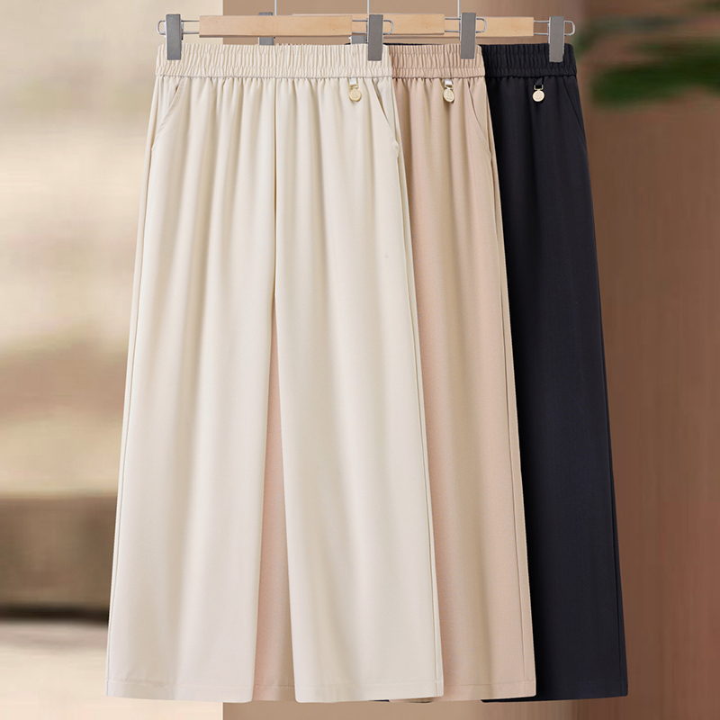 Middle-Aged and Elderly Women's Pants, Spring and Autumn Straight-Leg Pants, Plus-Size Wide-Leg Pants for Petite Women, Summer Pants for Middle-Aged Women