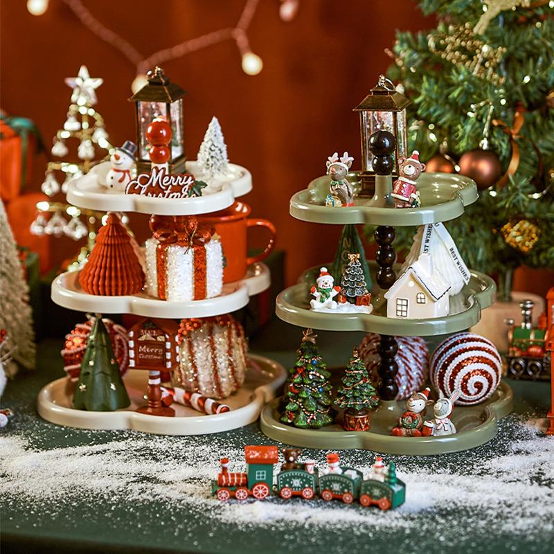Christmas Decoration Scene Setup Tabletop Ornaments Christmas Eve Holiday Party Dessert Table Display Stand Candy Tray
