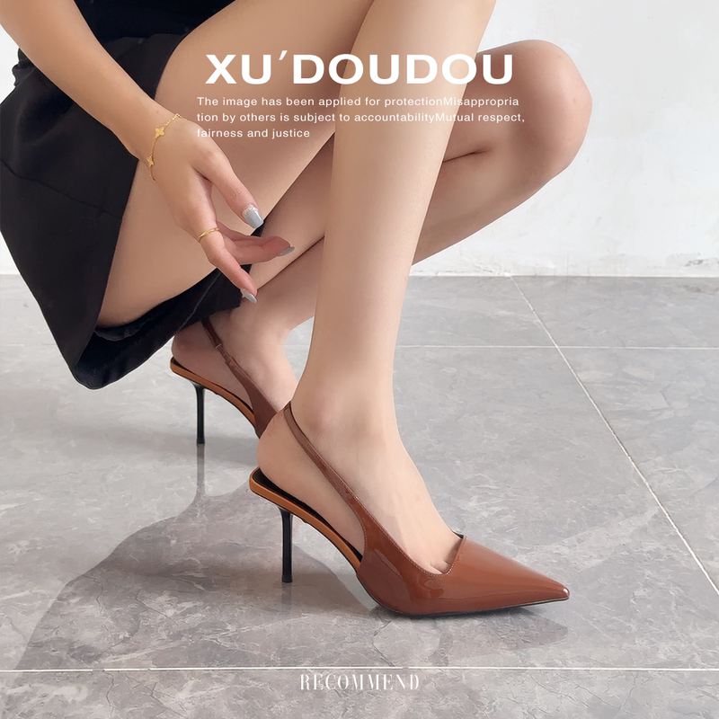 Sheepskin Version~Sexy Pointed-Toe Stiletto High Heels for Women, Patent Leather Backless Sandals, Mature Style, Intellectual Shallow-Mouthed Pumps