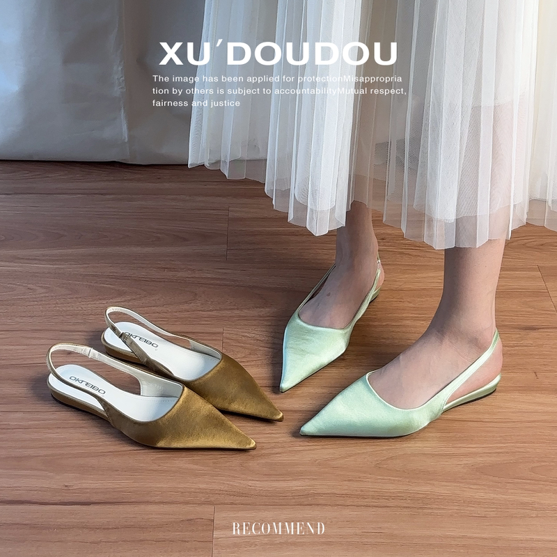 Sheepskin Version~Gentle Satin Pointed-Toe Backless Shoes for Women, 2026 Spring French-Style Pointed-Toe Low-Heel Commuter Shoes