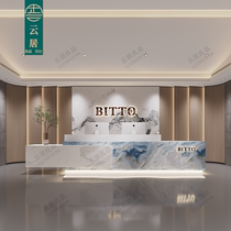 High-end slate front desk company hotel club bar marble reception desk shop cashier stainless steel paint