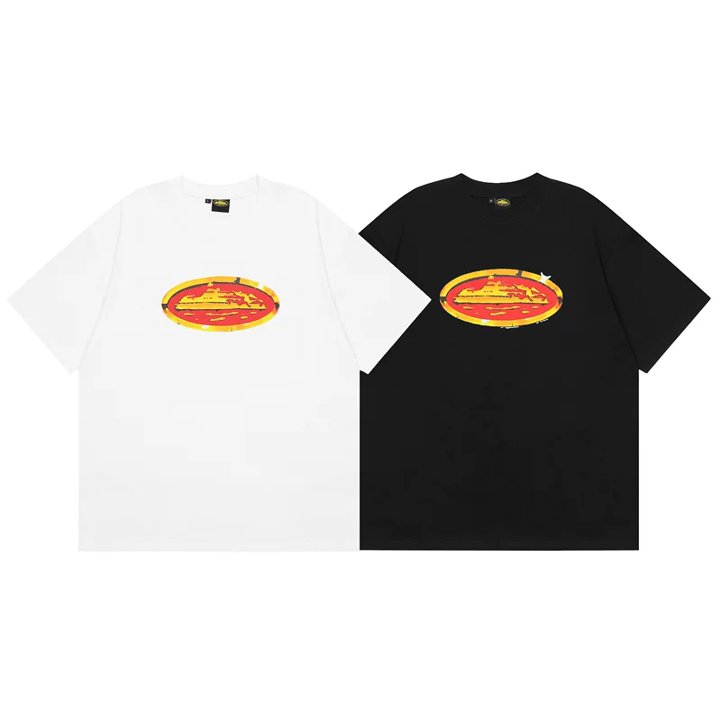 Cotton T-shirt hip-hop style with a round collar, American style