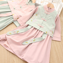 Girls Hanfu 2022 Spring Children's Embroidered Vest Dress Set Girls Tang Dress Baby Chinese Style Ancient Dress
