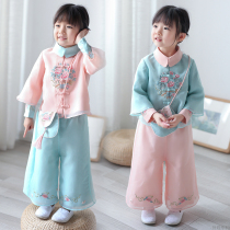 Clearance girls Hanfu ancient 2021 children's clothing spring children's super fairy wide leg pants set baby Chinese style Tang suit