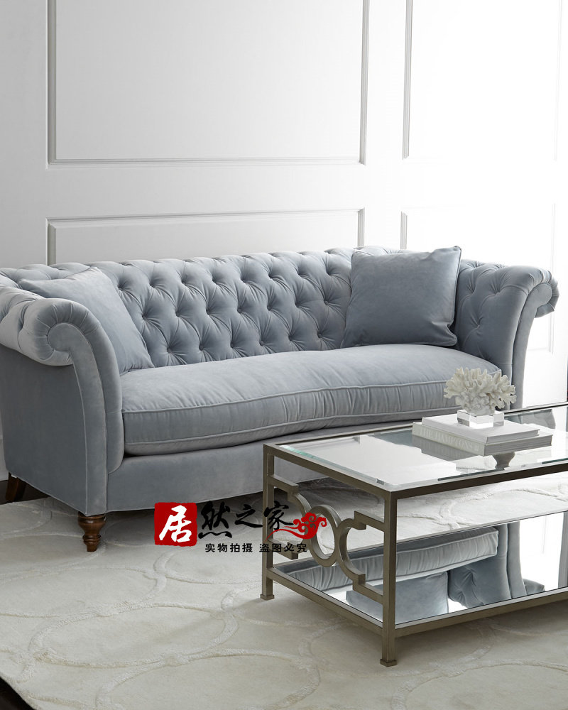 American country pull button fabric sofa simple modern size apartment three-piece sofa neo-classical sofa
