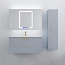 Blue cut corner custom countertop basin smart mirror cabinet bathroom cabinet