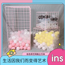 Pink grid cube Net celebrity shop milk tea clothing Restaurant decoration ins ocean racket shooting background props