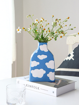 Nordic hipster sky clouds coarse pottery vase home decoration living room inserted dry flower TV cabinet desk decoration