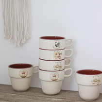 American retro style red pottery series coffee cup set creative stacked Cup four-piece set hanging ear Milk Cup home