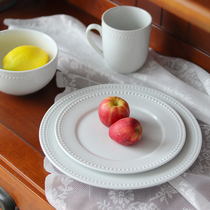 French embossed beads point white minimalist series tableware ceramic mug Rice Bowl Noodle Bowl snack bowl flat plate