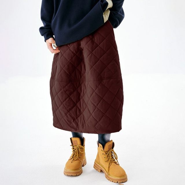 Japanese cross-border foreign trade quilted cotton commuter versatile large size autumn and winter spliced ​​skirt rhombus warm women's quilted skirt