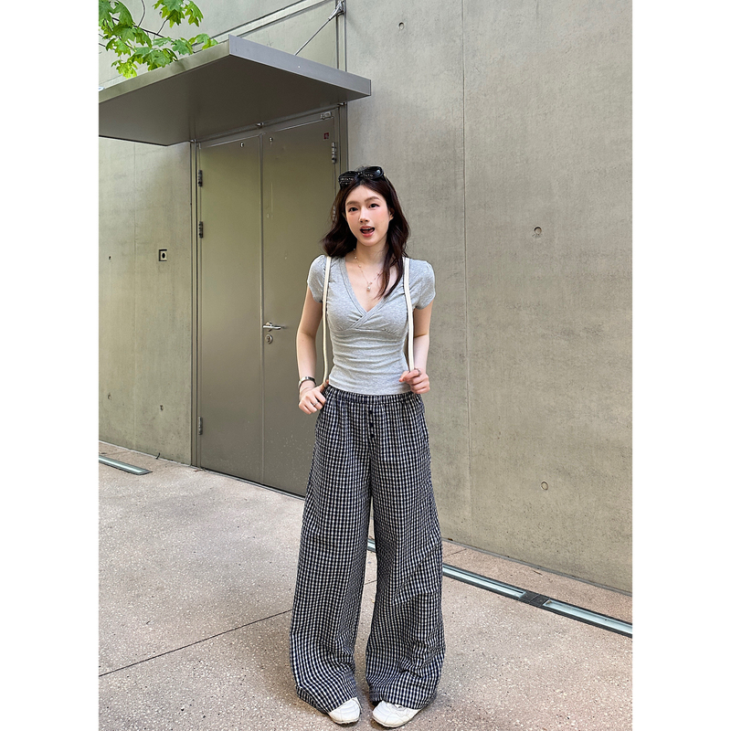 Ookstudios Bubble Plaid Pants Casual Pants Long Pants Women 2026 Summer New Versatile Slimming Sun Protection Pants Ookstudios Bubble Plaid Pants Casual Pants Long Pants Women 2026 Summer New Versatile Slimming Sun Protection Pants