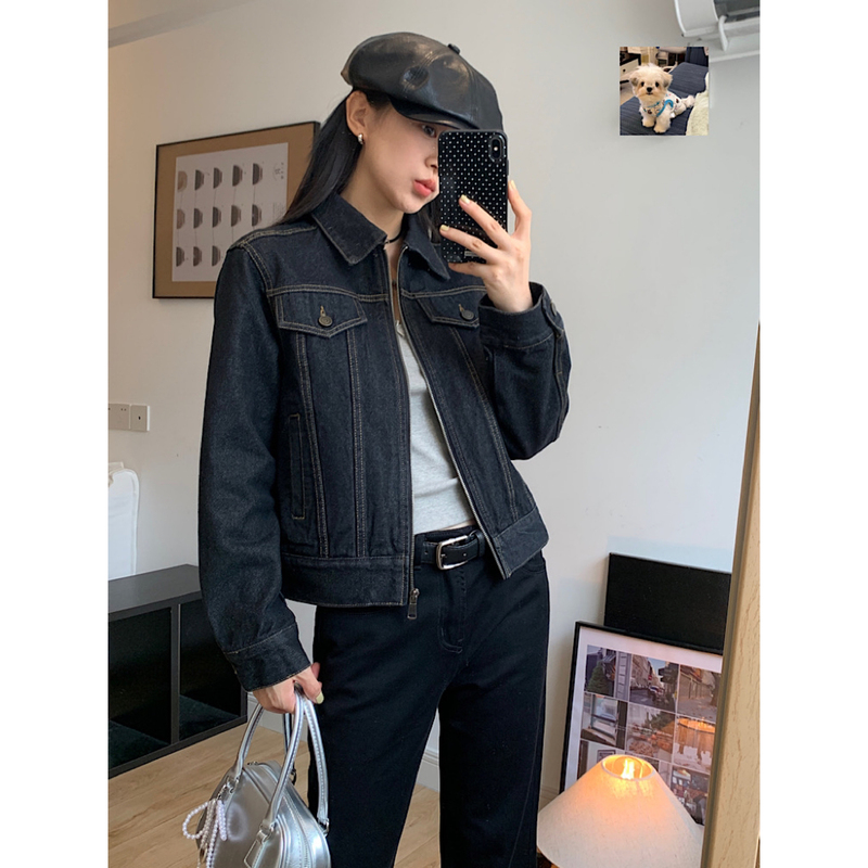 Ookstudios Black Denim Short Jacket Short Style 2025 Autumn New Slimming Denim Loose Top for Women Trendy