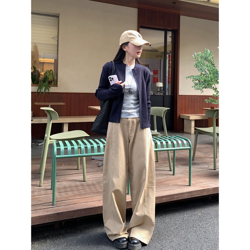 Ookstudios Khaki Casual Pants for Women 2026 Spring and Summer New Low-Waist Patchwork Loose Floor-Length Wide-Leg Pants Ookstudios Khaki Casual Pants for Women 2026 Spring and Summer New Low-Waist Patchwork Loose Floor-Length Wide-Leg Pants