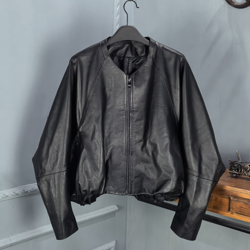 Korean Style 2026 Autumn New Genuine Sheepskin Leather Jacket for Women, Casual Loose Short Jacket with Batwing Sleeves