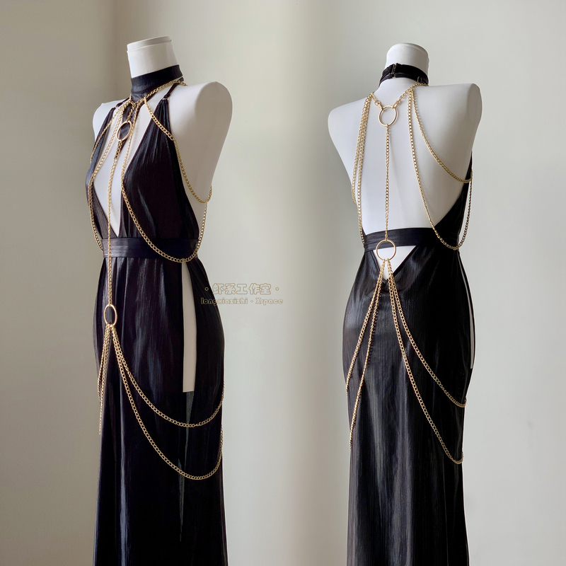 Dark Night Hunter Liquid Metal Body Chain Dress Halter Slim Dress Bbbb Dubai Dress Fan Cosplay Sexy