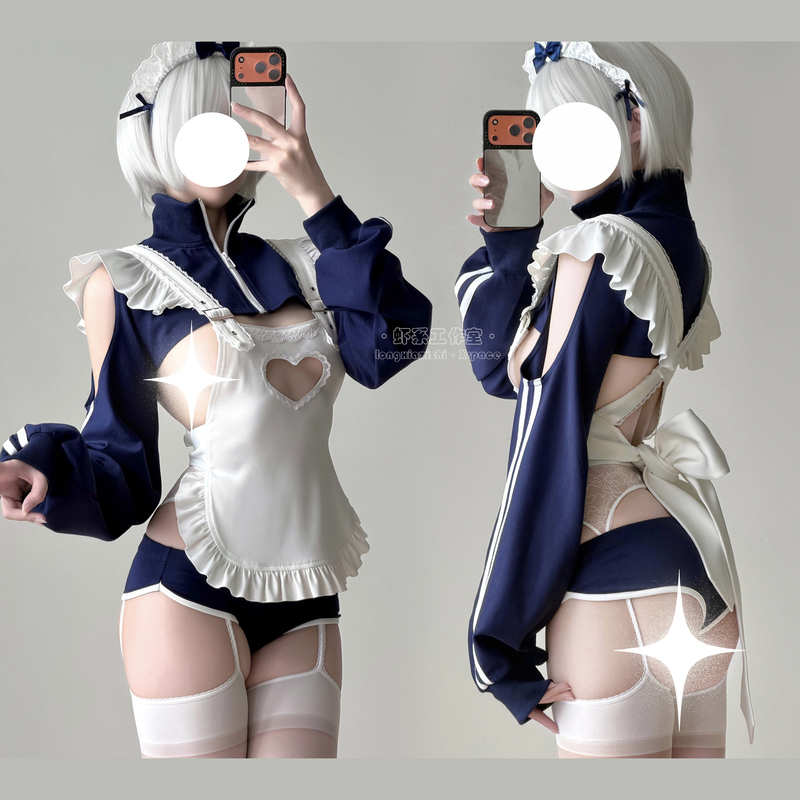 Standard Girl Style~ Original Design Hollow-Out Heart Maid Sportswear Cute Gymnastics Outfit Cosplay Pure Desire Tiktok Cross-Dressing Standard Girl Style~ Original Design Hollow-Out Heart Maid Sportswear Cute Gymnastics Outfit Cosplay Pure Desire Tiktok Cross-Dressing