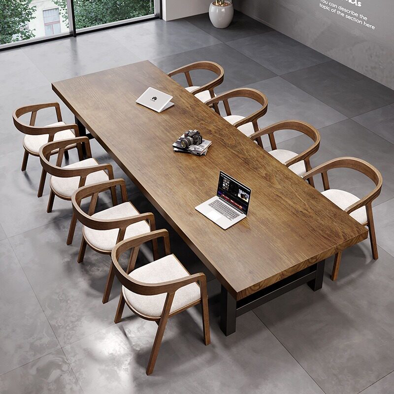 Solid wood conference table industrial style office furniture desk large negotiation table and chair combination long table training table