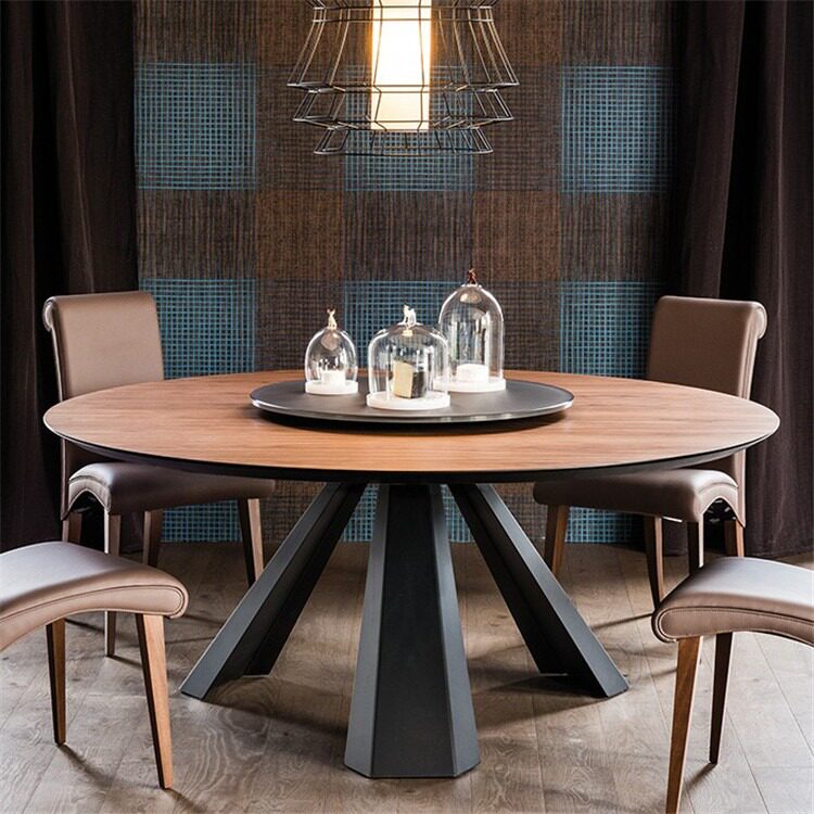 Nordic solid wood round table Dining room Wrought iron retro simple dining table 2 meters large round dining table Leisure Farm B & B round table