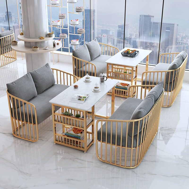 Nordic Milk Tea Shop Table And Chairs Combination Brief Sweet Pint Coffee Hall Casual Area West Catering Light Lavish Red Sofa Booth