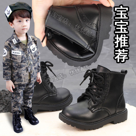 Children's Leather Shoes Spring and Autumn Boys' Martin Boots Girls' Short Boots Baby Performance Leather Boots Children's Genuine Leather Black Single Boots
