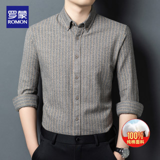Romon pure cotton long-sleeved shirt spring and autumn striped stretch