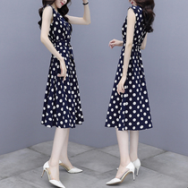 Snow Spinning Polo Dots Dress Women Summer Dress 2022 Summer New Cashew Slim Gentle Temperament V Collar Shirt Dress