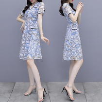 Lace dress womens summer dress 2021 New High feel waist thin French gentle temperament V collar A- line dress