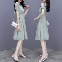 Chiffon dress womens summer dress 2021 New French retro gentle wind waist thin sweet temperament long skirt