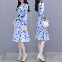 Spring paragraph 2022 New womens dress Long sleeves dress for waist display slim and gentle temperament print French style a word skirt