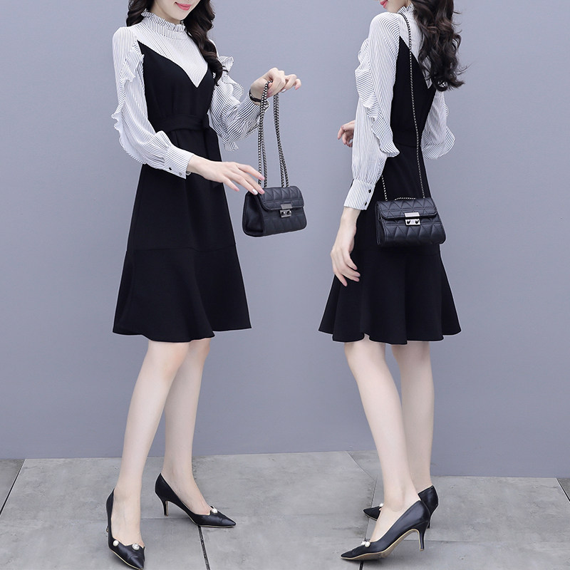 Long sleeve black ocean dress women's spring clothing 2022 new cashew slim name Goddess Fan Temperament A dresses