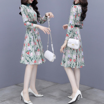 Spring Dress 2022 New Woman Long Sleeve Dress dress Waist Display Slim Fit high-end temperament print a word skirt autumn