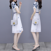 White chiffon dress womens summer 2021 New French waist slim gentle temperament printed fairy dress