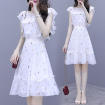 Sweet dress womens summer dress 2021 new waist thin gentle temperament White age chiffon floral skirt