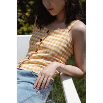 Ou Rui retro ins Plaid ~ sweet small suspender strap wearing sleeveless vest sexy collarbone top female summer