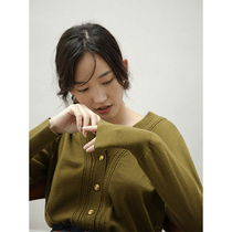 Ou Rui retro tone ~ wool V-neck knitted cardigan loose outer pullover bottoming sweater spring and winter women