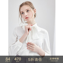  Anti-season clearance) season new top Korean long-sleeved shirt chiffon shirt loose white-collar bow white shirt